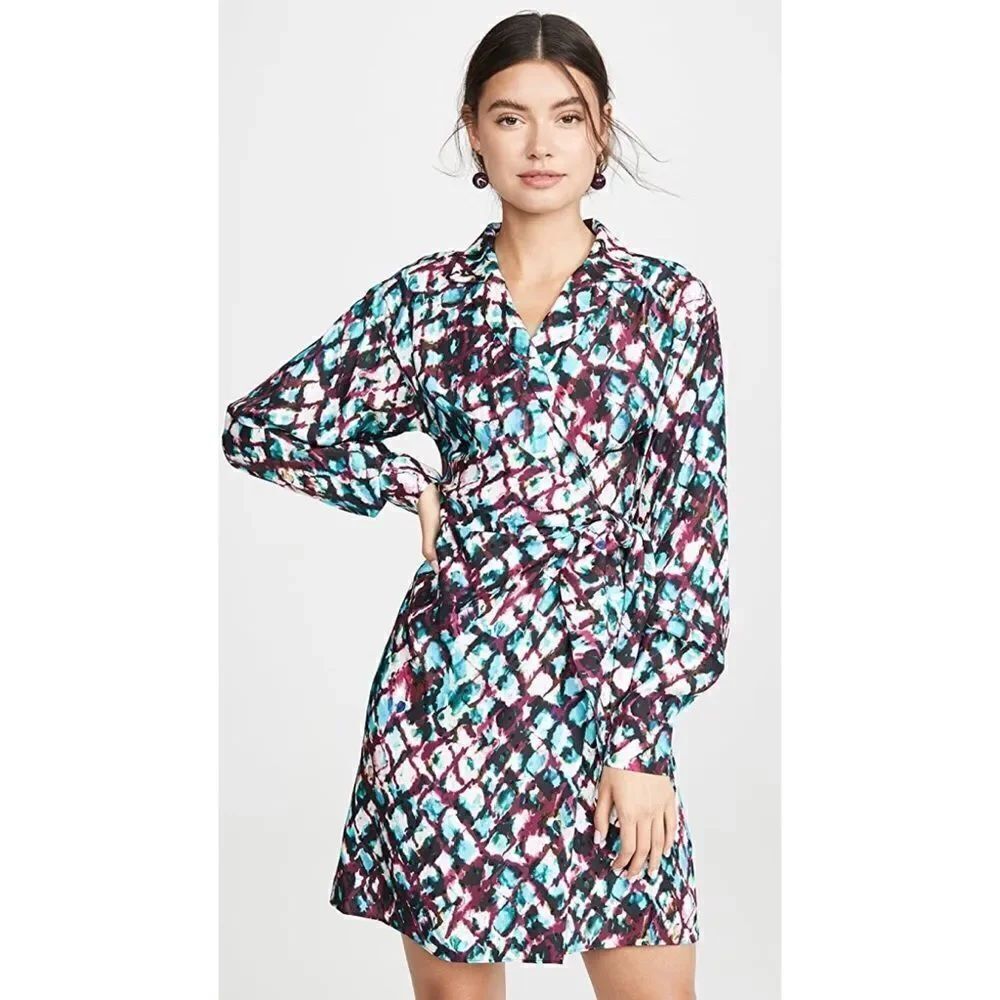 Saloni 100% silk Water Color Print Mari Wrap Dress